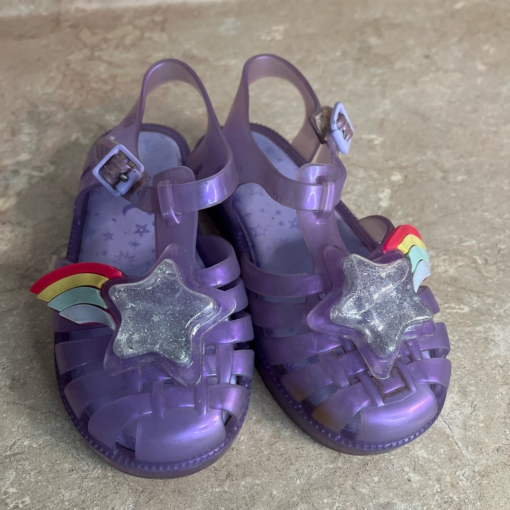 Mini Melissa Purple Jelly Sandals with Glitter Star & Rainbow Accent